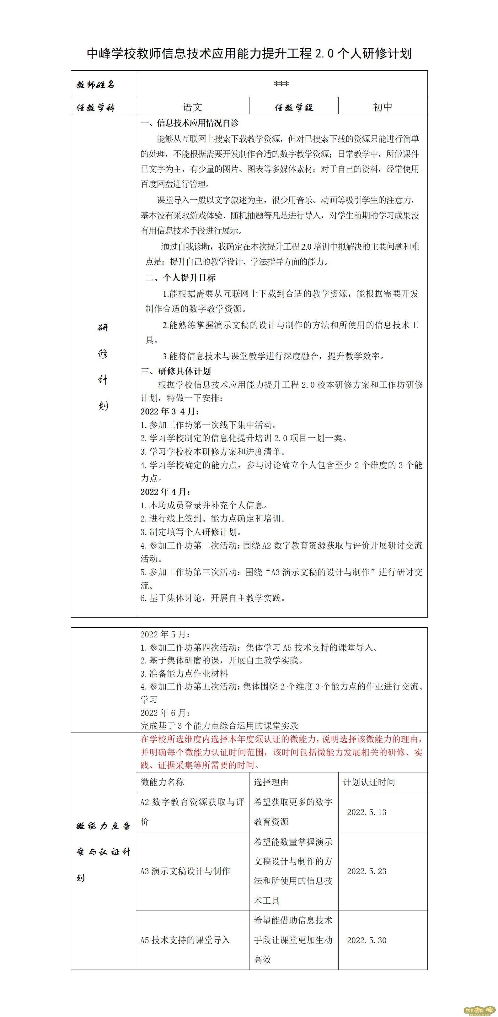 信息技術應用能力提升工程2.0個人研修計劃模板  第1張