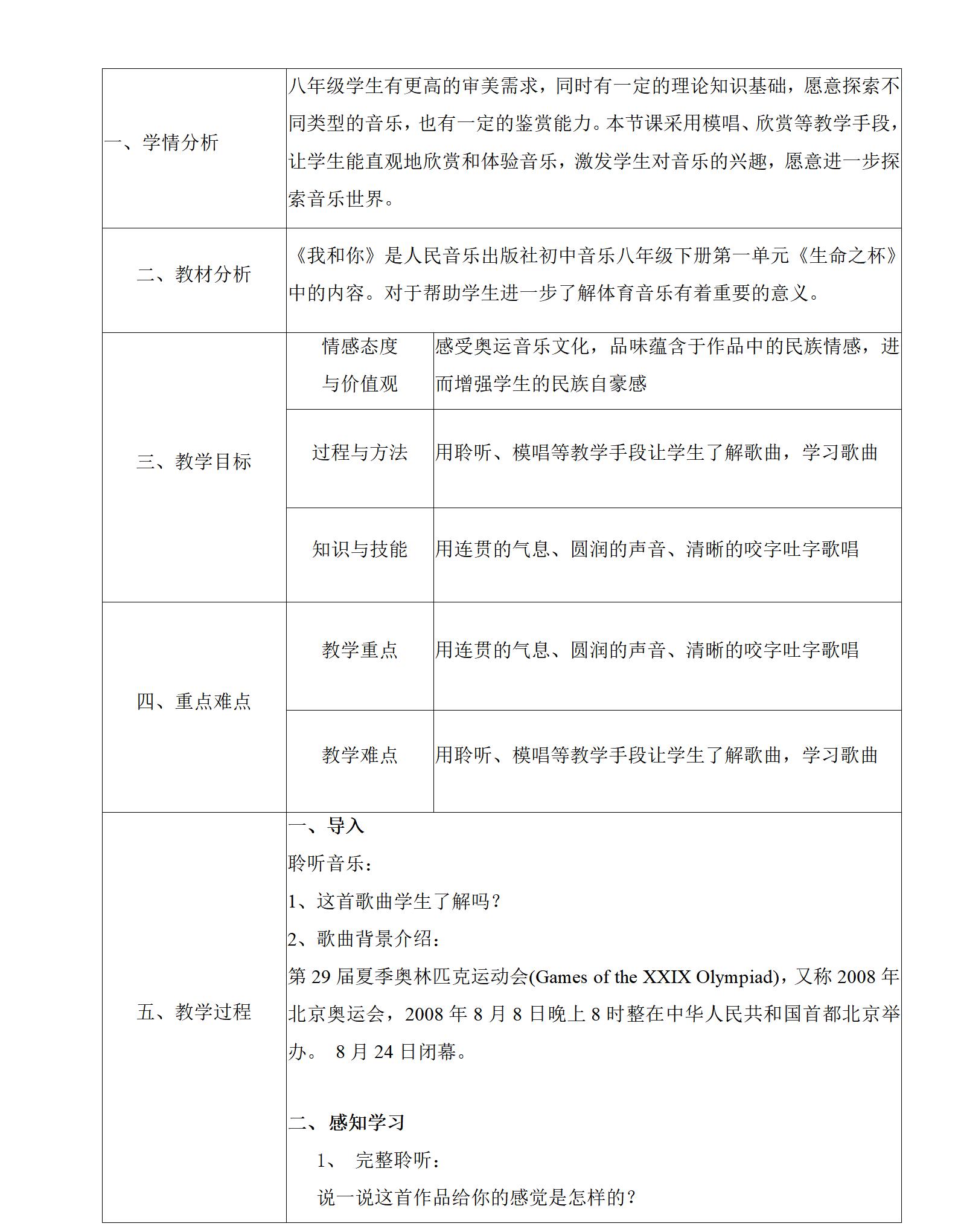 人音版初中音樂八年級下冊全冊教案【合集】  第1張