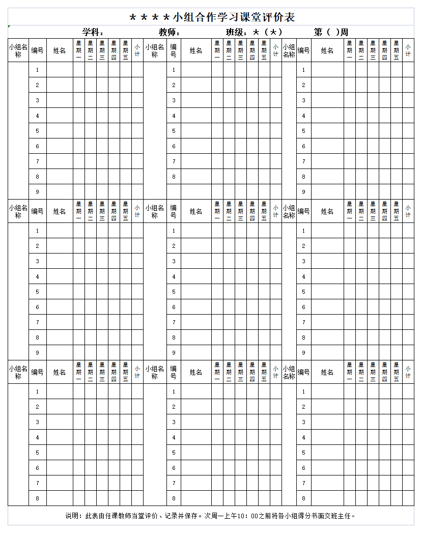 小組合作學習班級評分表 第1張 小組合作學習班級評分表 第1張